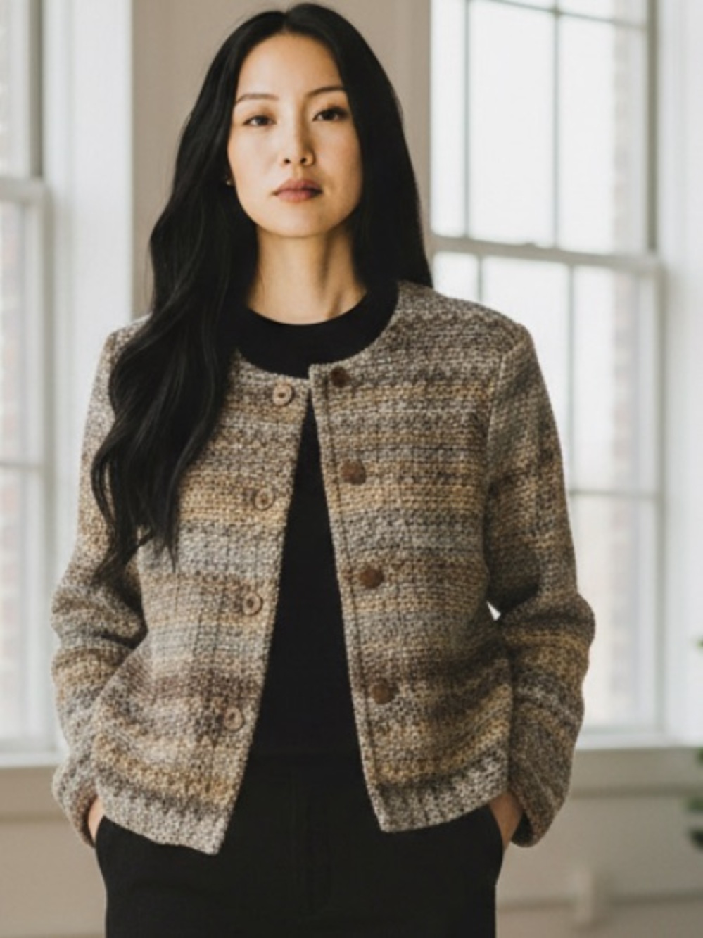Vintage 1601 Textured Sweater Button-Front Blazer Jacket